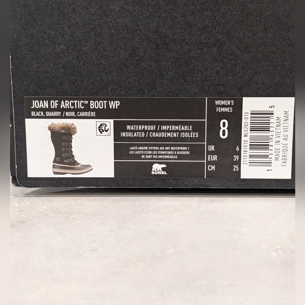 New, Sorel Women's Joan of Arctic Boot, Waterproof, Size 8 (Black, Quarry) - Picture 2 of 8